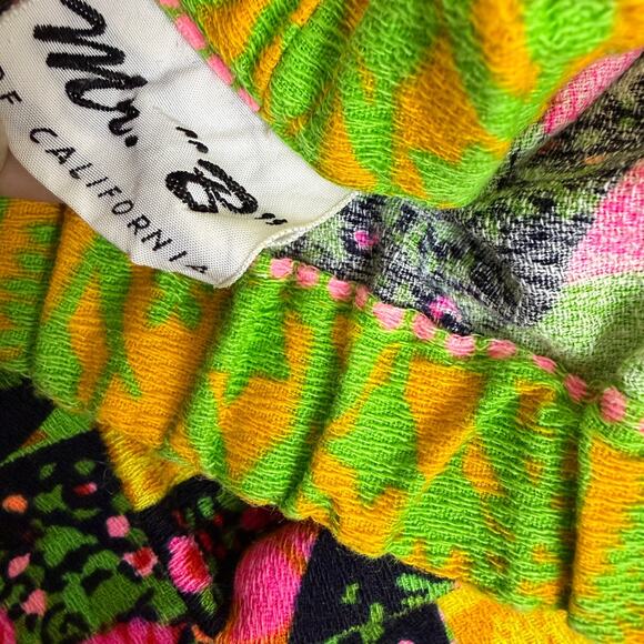 Vtg 60s Barkcloth Skirt Womens Multi Floral Slit Mr B Of California 37" Waist - Picture 10 of 10